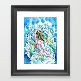 Flying fish winged mermaid nayad girl Framed Art Print