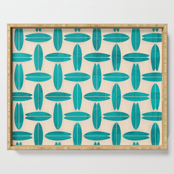 Teal Surfboard Pattern Serving Tray