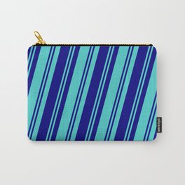 [ Thumbnail: Blue & Turquoise Colored Pattern of Stripes Carry-All Pouch ]