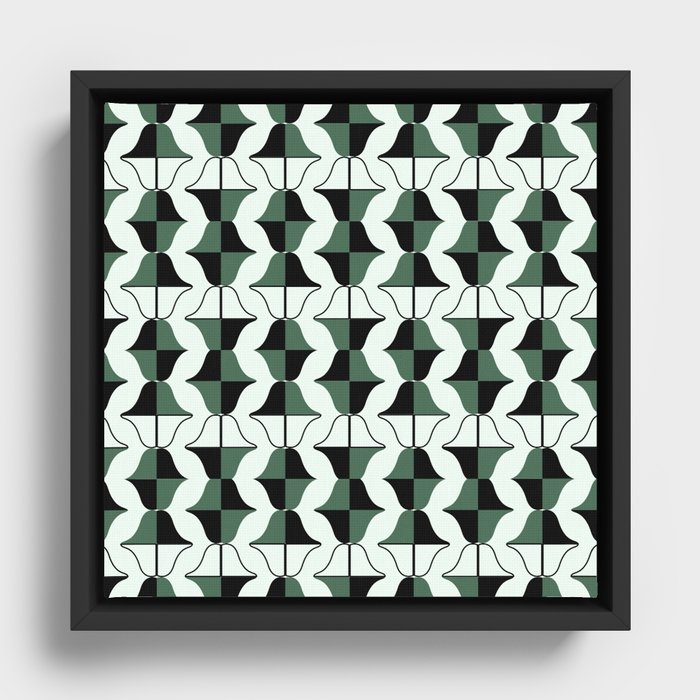 Whale Song Midcentury Modern Retro Arcs Abstract Green Framed Canvas