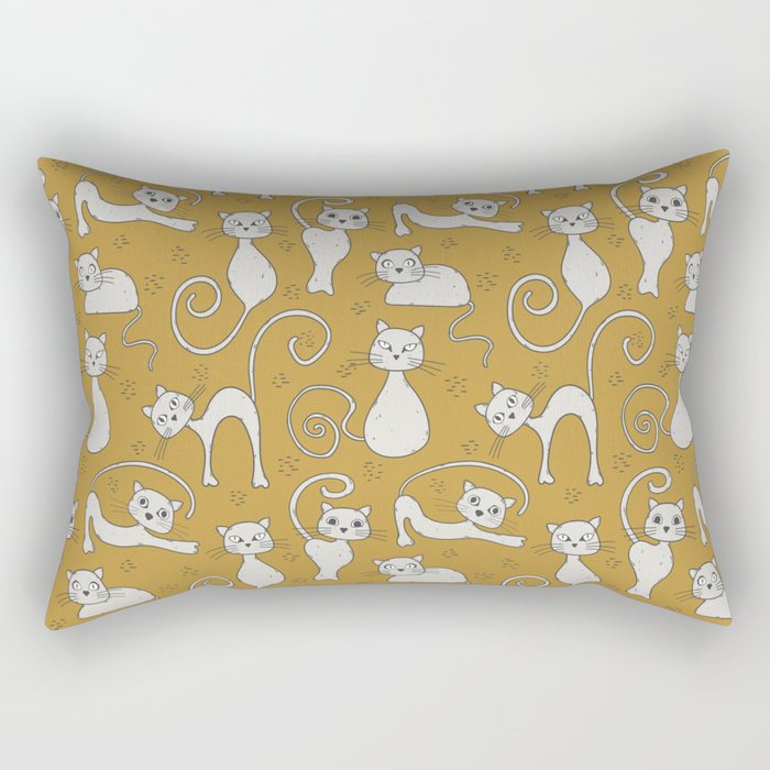 Mustard yellow and off-white cat pattern Rectangular Pillow