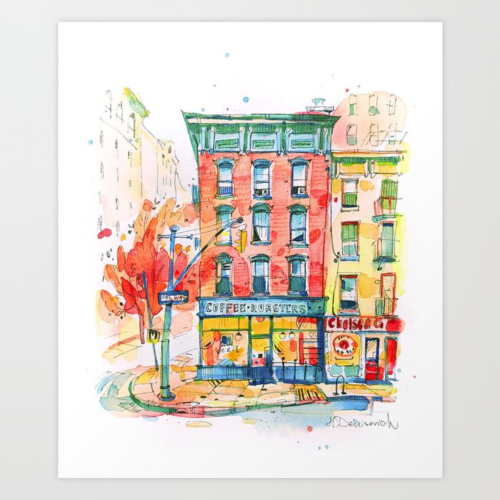 Variety - Coffee Roasted Cafe, Manhattan», Watercolor painting Art Print