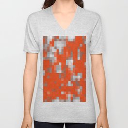 geometric pixel square pattern abstract background in orange blue V Neck T Shirt