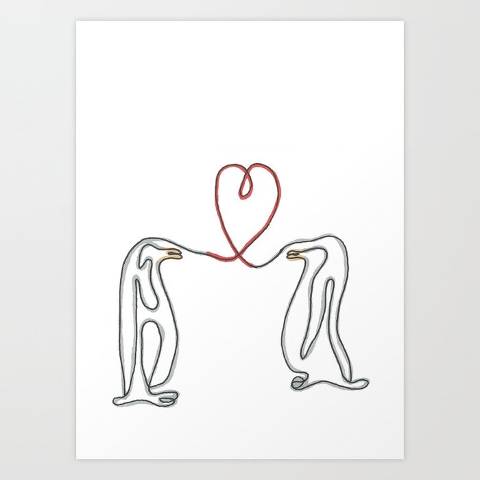 penguin in love drawing