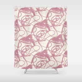 Inky String Pulls in Natural Shower Curtain