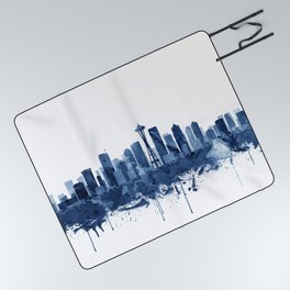 Seattle Skyline Watercolor Blue, Art Print By Synplus Picnic Blanket