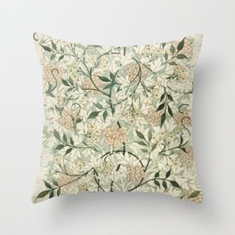 Shabby vintage ivory green rustic floral pattern Throw Pillow