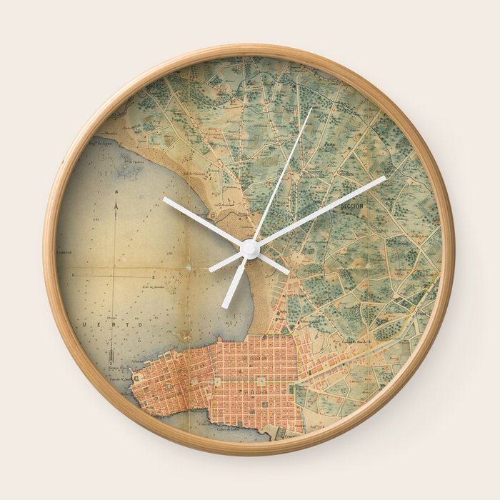 Vintage Map of Montevideo Uruguay (1867) Wall Clock by BravuraMedia