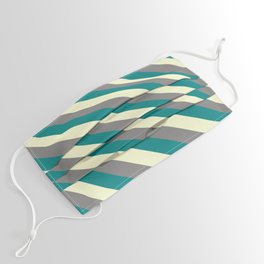 [ Thumbnail: Light Yellow, Gray & Teal Colored Lined/Striped Pattern Face Mask ]