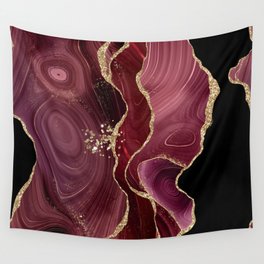 Burgundy & Gold Glitter Agate Texture 01 Wall Tapestry