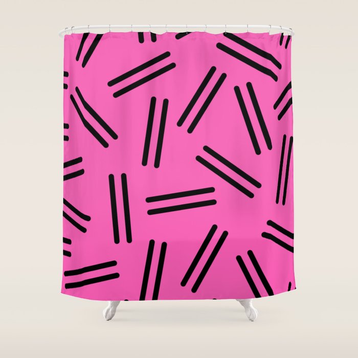 Very 80s Retro Pattern in Bright Pink and Black Shower Curtain by