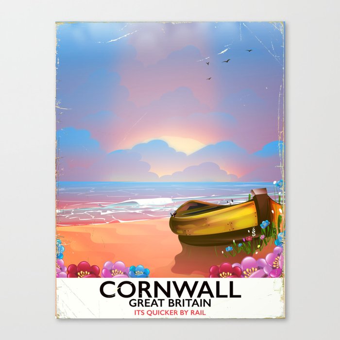 Cornwall beach vintage seaside poster Canvas Print