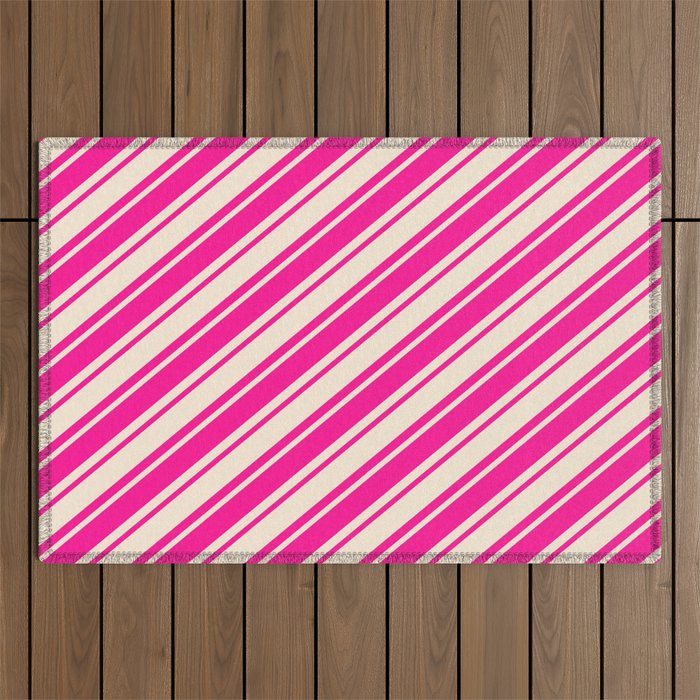 Beige and Deep Pink Colored Striped/Lined Pattern Outdoor Rug