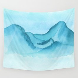 Soft Blue Mountain Landscape Wall Tapestry