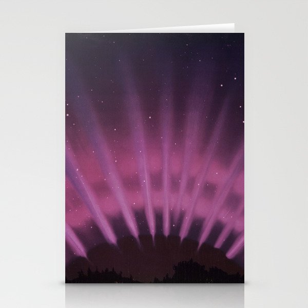 Vintage Aurora Borealis northern lights poster in magenta - pink Stationery Cards