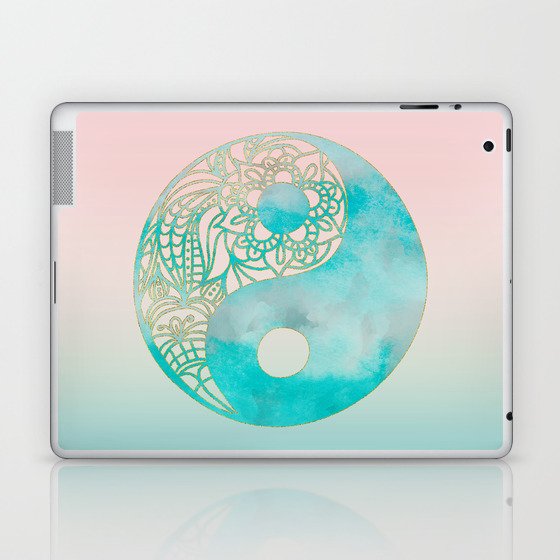 Yin Yang Watercolor Esoteric Symbol teal and soft pink #yinyang Laptop & iPad Skin