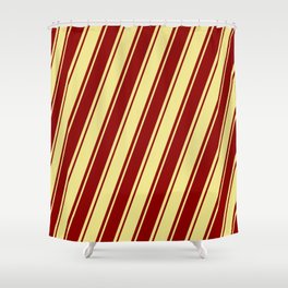 [ Thumbnail: Tan & Dark Red Colored Stripes/Lines Pattern Shower Curtain ]