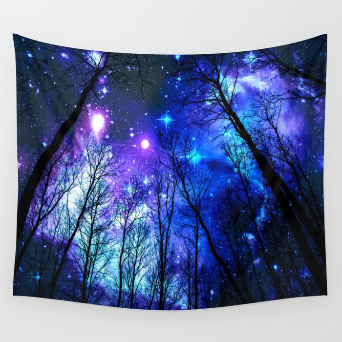 black trees purple blue space copyright protected Wall Tapestry
