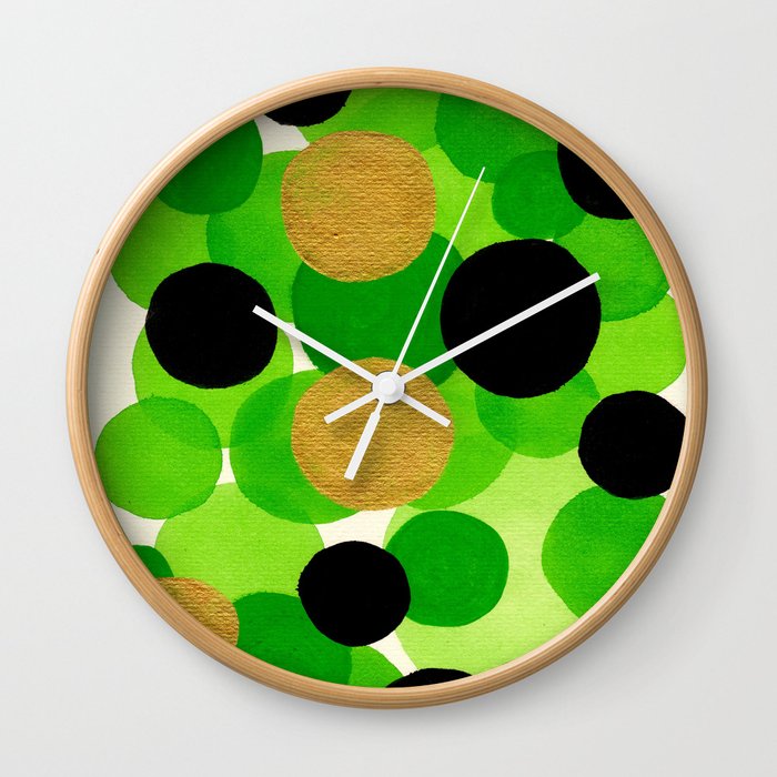 Lime Green Watercolor Bubbles Wall Clock