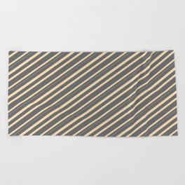 [ Thumbnail: Dim Gray & Tan Colored Lined/Striped Pattern Beach Towel ]