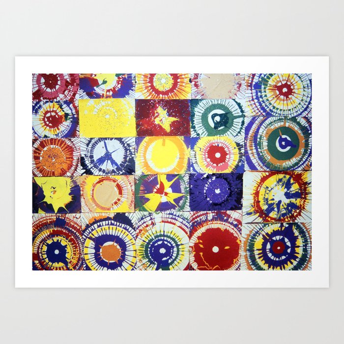 Color Explosion Swirls Circles and Splatters in Rainbow Colors Art Print