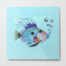Blue Funky Fish Beach Fishy Art Metal Print | Angelfish, Painting, Beachy, Beach, Abstractfish, Contemporaryfish, Whimsical, Funky, Fishtank, Modernfish 