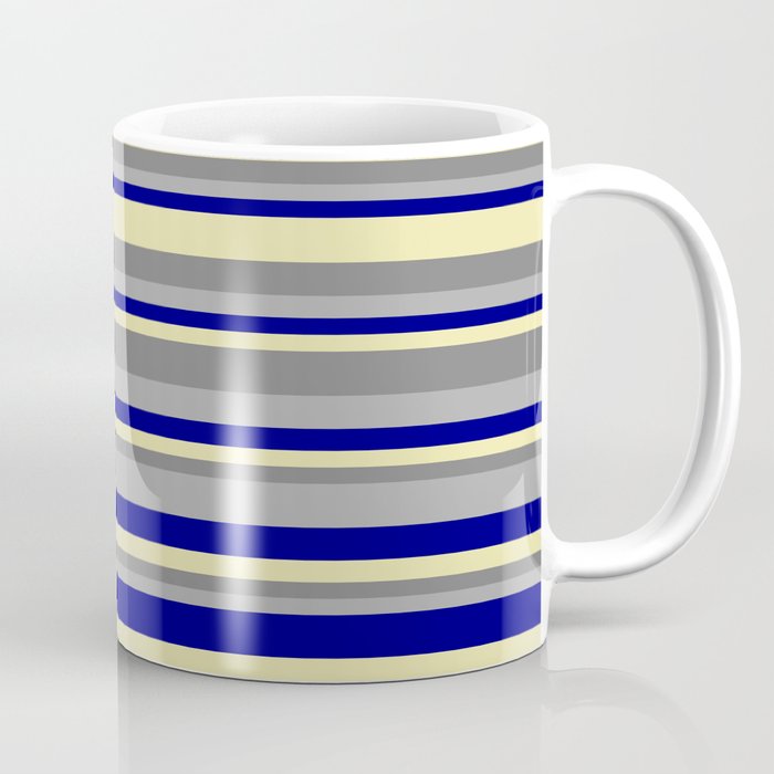 Dark Gray, Blue, Pale Goldenrod, and Gray Colored Striped Pattern Coffee Mug