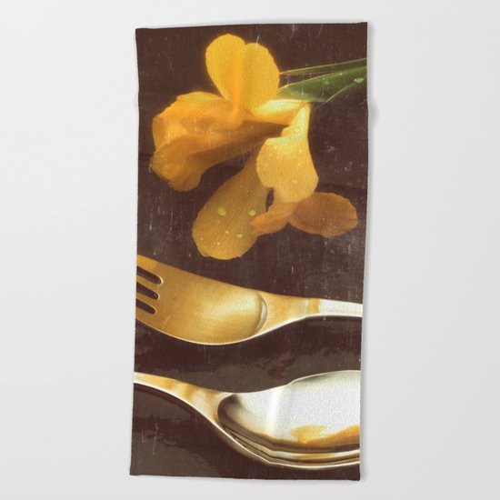 Flowers on Slate, variation 3 Beach Towel