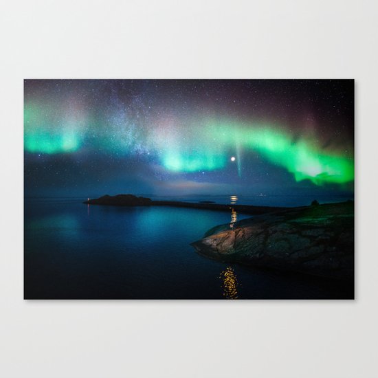 Aurora Borealis Over Coastal Waters Canvas Print