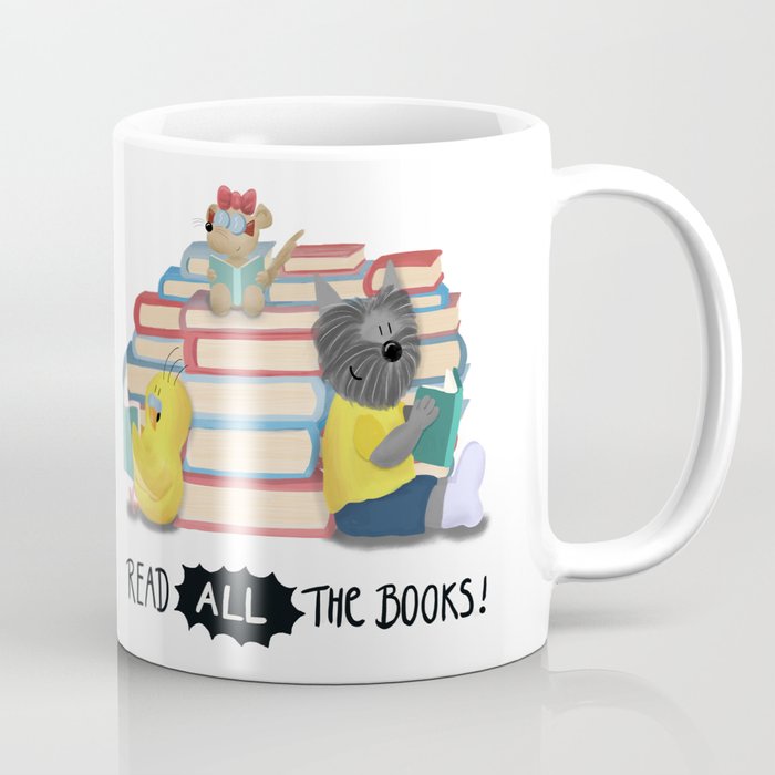 Read ALL the Books! Cute Scottie Dog Budgie Gerbil Art Coffee Mug