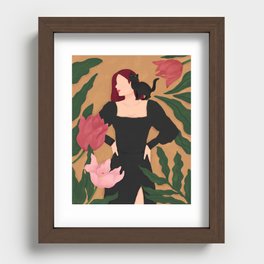 Woman in black with meow Recessed Framed Print