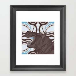 Hippo from Africa with mouth open on a blue patterned background Framed Art Print