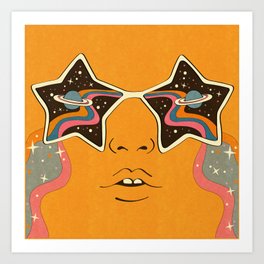 Cosmic Retro 60s 70s Starry Eyes Art Print