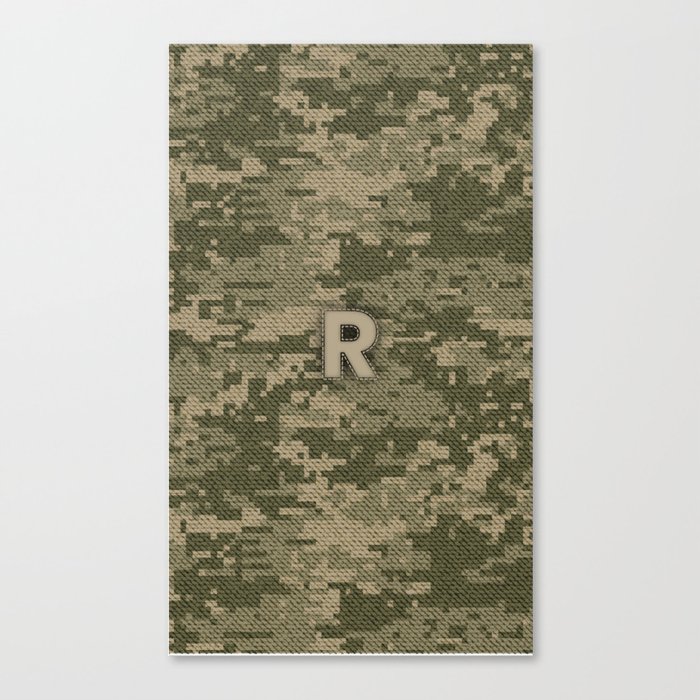 Personalized R Letter on Green Military Camouflage Army Design, Veterans Day Gift / Valentine Gift / Military Anniversary Gift / Army Birthday Gift  Canvas Print