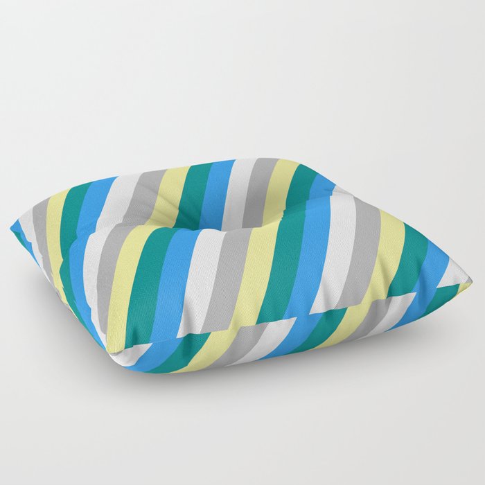 Eye-catching Tan, Teal, Blue, White & Dark Gray Colored Striped/Lined Pattern Floor Pillow