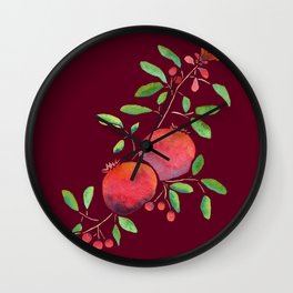 Pomegranates on Maroon Background by MarcyBrennanArt Wall Clock