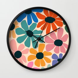 Retro Fun Floral - rainbow color Wall Clock