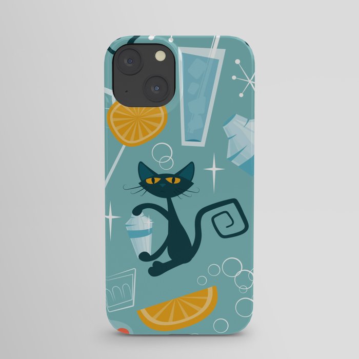 Mid century modern atomic style cats and cocktails iPhone Case