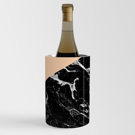 Modern elegant peach black marble color block Wine Chiller