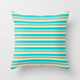 [ Thumbnail: Tan, Light Yellow, and Dark Turquoise Colored Lined Pattern Throw Pillow ]