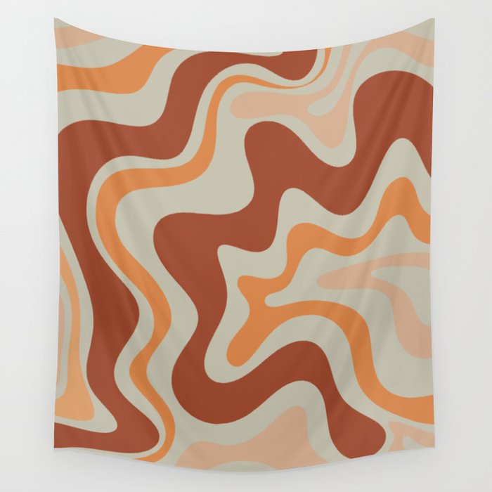 Liquid Swirl Abstract Pattern Rust Orange Pale Sage  Wall Tapestry
