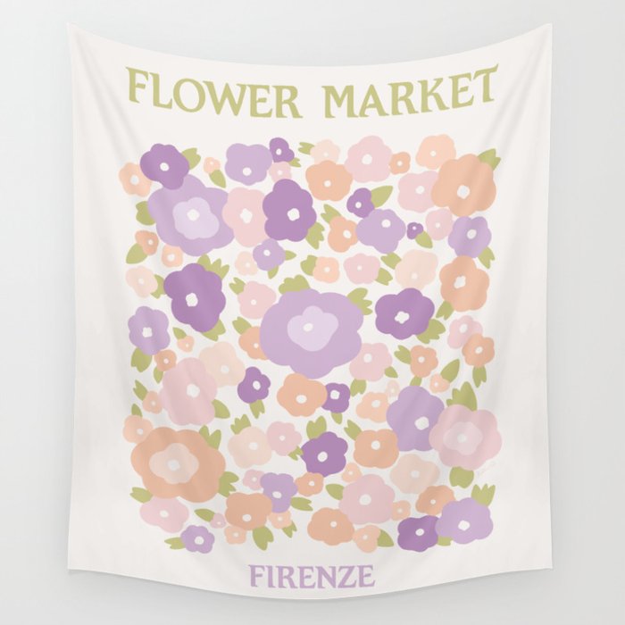 Flower Market Florence Abstract Lavender Flowers Wall Tapestry