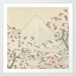Hokusai, Fuji and cherry blossoms Art Print