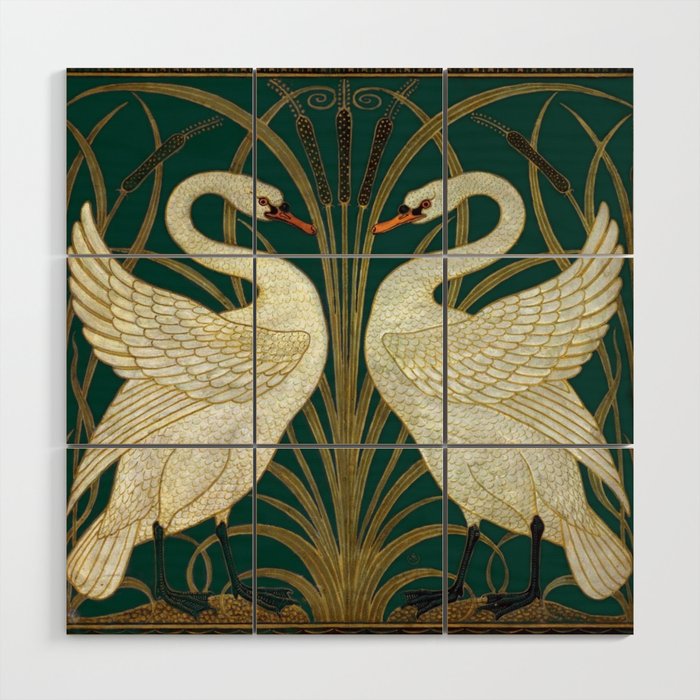 Walter Crane's Swan, Rush, Iris Wood Wall Art