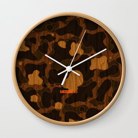 Modern Woodgrain Camouflage / Duck Print Wall Clock