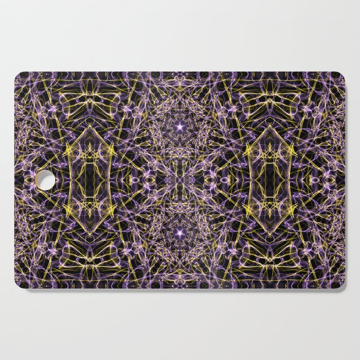 Liquid Light Series 57 ~ Purple & Yellow Abstract Fractal Pattern Cutting Board