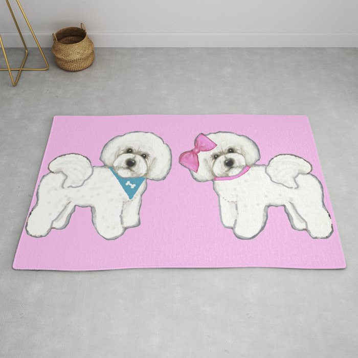 Bichon Frise friends on pink Rug | Drawing, Digital, Pop-art, Vintage, Illustration, Bichon-frise, Bichon, Dog, Dogs, Puppy
