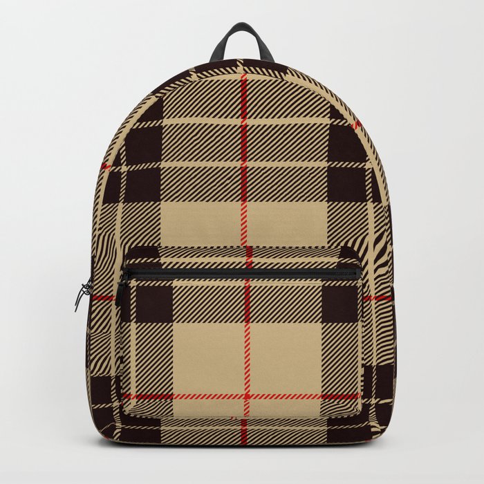Tan Tartan with Black and Red Stripes Backpack by Artefficient