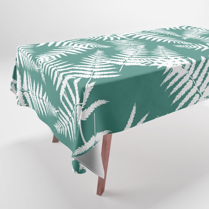 Green Blue And White Fern Leaf Pattern Tablecloth
