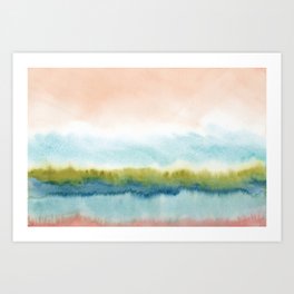 Abstract Watercolor Painting Beige Green Blue  Art Print